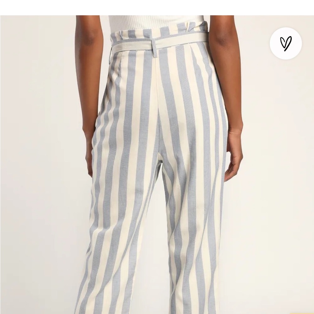 Lulu’s Blue & Ivory Striped Paper bag Pants - Picture 3 of 7